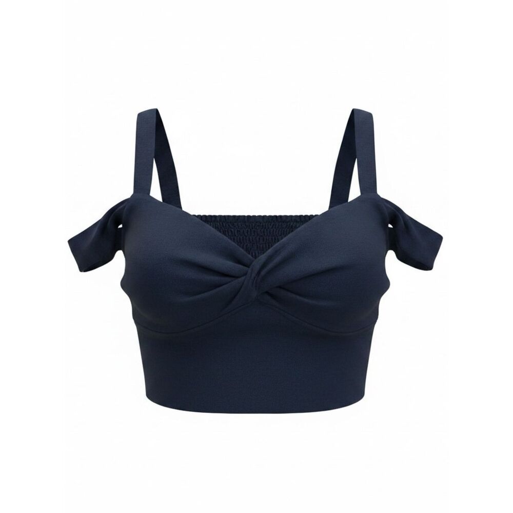 Maeve Anthropologie Linen Off Shoulder Crop Top Sz XS Smocked Bow Sweetheart Blk